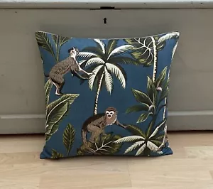 Fryett' Monkey Animals in Teal green, brown cream Handmade cushion cover - Picture 1 of 4