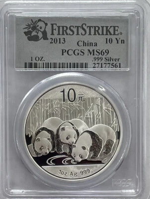 2013 First Strike China 10 Yuan .999 Fine Silver 1 Oz Panda PCGS MS69 - Image 1 of 4