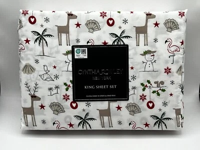 圣诞节沿海国王床单套装雪人鹿棕榈树贝壳 16 英寸病毒 — 第 1/4 张图片