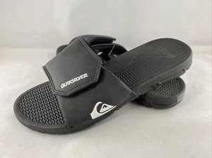 Mens QUIKSILVER 'Shoreline Adjust' Faux Leather Slider Sandals, 10 - Black/Green - Picture 1 of 12
