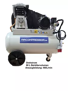 Kolbenkompressor 90L Druckluftkompressor 2 Zylinder 10 bar Mobil Drehstrom 460er - Bild 1 von 2