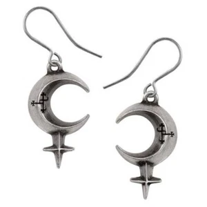 ALCHEMY LILITH EARRINGS She Devil Etched Sigil Crescent Moon Gothic + FREE POUCH - Picture 1 of 2
