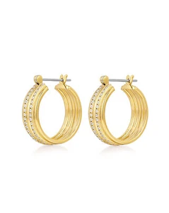 Luv Aj Ridged Positano Hoop Earrings in CZ Stones and Gold Plated - Picture 1 of 2
