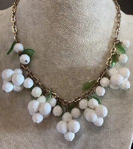 tutti fruitti white plastic cluster green leaves Necklace 16” Retro Vintage - Picture 1 of 6