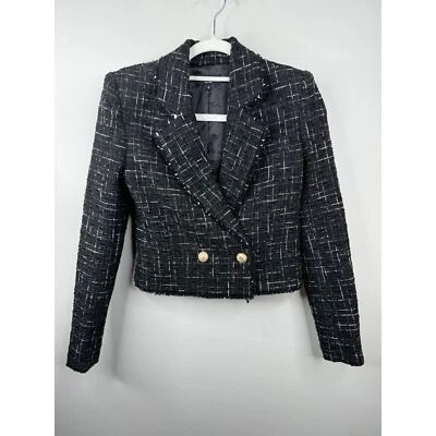 Generation Love Carmen Tweed Blazer Size XS NEW in Windowpane Black White - Image 1 of 4