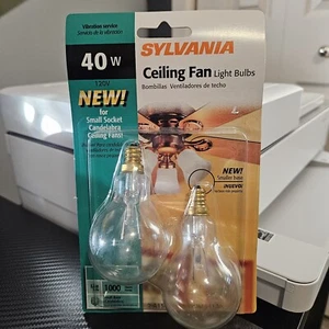 Sylvania 40W Ceiling Fan Light Bulbs 2 PK Small Socket Candelabra Base A15 Clear - Picture 1 of 3