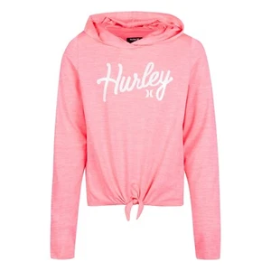 Hurley Beach Active Hooded Pullover Girls XL Guava Glow Logo Print Pullover L/S - Picture 1 of 16