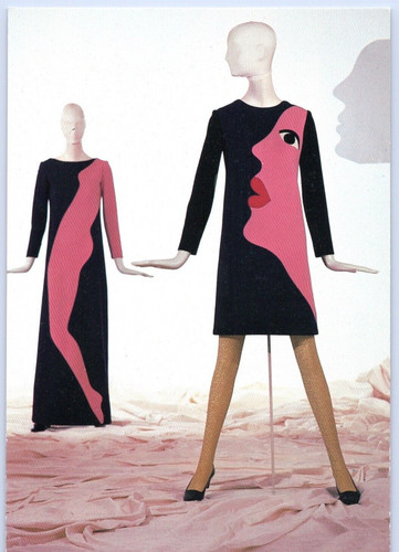 SAINT LAURENT (YSL) Cartolina retrò Yves Saint Laurent abiti pop art 1983 NY MMA mostra