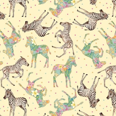 Studio E - All Big Things Start Small - Cebras florales - Amarillo, tela por comprar Foto 1 de 4