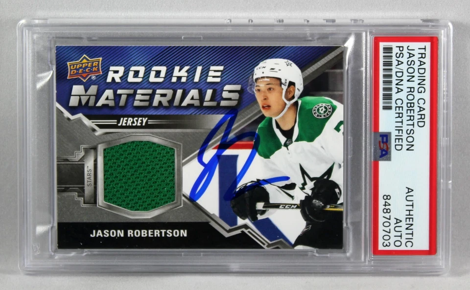 2020-21 UPPER DECK ROOKIE MATERIALS JASON ROBERTSON SIGNED CARD PSA AUTO RC - Image 1 of 2