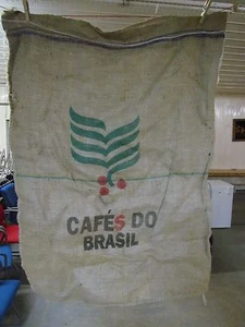 LARGE CAFES DO BRASIL COFFEE BEAN BURLAP SACKS - APPROX 37 IN X 27 IN - Picture 1 of 1