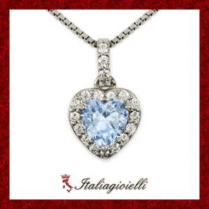 Magica Collana Cuore Acquamarina Donna in Argento 925 rodiato Oro Bianco - Foto 1 di 4