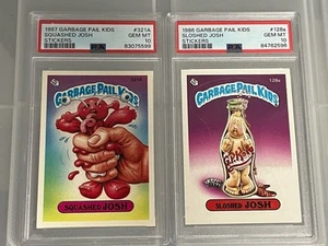 Set Of 2 GARBAGE PAIL KIDS Cards Squashed Josh 1987 & Sloshed Josh 1986 PSA 10 - Picture 1 of 2