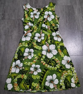 Vintage 60er Jahre Royal Hawaii Kleid grün Blumen Rindenstoff Gr. M - Bild 1 von 5