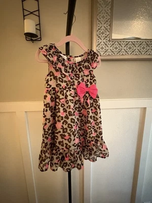 Koala Kids Pink Leopard Print Ruffle Dress 2T – Flutter Sleeve, Bow Detail - Image 1 of 4