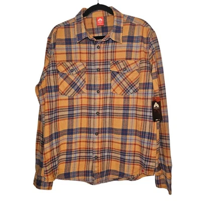 EMS Men's Sz L Shirt NWT Yellow Gold Blue Red Multi-Colored Plaid Flannel - Image 1 of 4