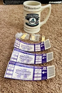 ARIZONA DIAMONDBACKS 2001 WORLD SERIES CHAMPIONS CERAMIC STEIN MUG TICKETS PINS - Picture 1 of 10
