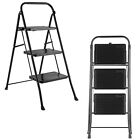 Kleeneze 3-Step Stepladder Safety Clip Non-Slip Feet Collapsible Compact Black