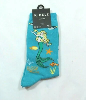  Женские носки из хлопковой смеси с бирюзой Mermaid Fish Crew K Bell размер 9-11  - Изображение 1 из 4