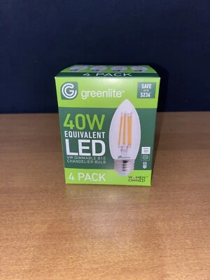 greenlite 40w LED 4w DIMMABLE Candelabra 4-Pack Light Bulb Chandelier 2700K B10 - Image 1 of 4