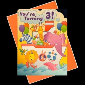 You're Turning 3! Happy Birthday Card w/ Envelope Hallmark Expressions 5.5" x 8" - Picture 1 of 3