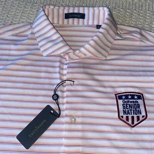 Turtleson Polo Men's Large Red, White, Blue Gold,Striped Golfweek Logo New W/tag - Picture 1 of 8