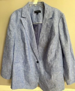 Talbots Blue Linen Blazer Plus Size 20W Career Office Work Academia Minimalist - Picture 1 of 9