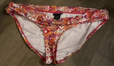 Parte inferior de biquíni feminina Apt 9 tamanho XL rosa laranja branco cintura alta atrevida - Imagem 1 de 4