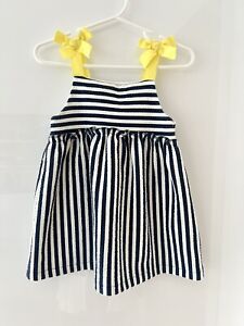 Zara Baby Girl Navy Stripe Strap Summer Dress with bows Size 12-18 Months
