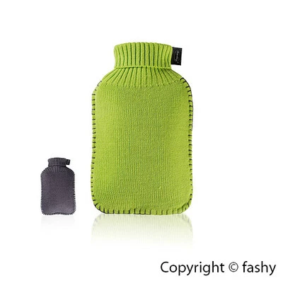 Neu Wärmflasche Fashy Strick Strickbezug Mod.6715 Wärmekissen Grau Grün
