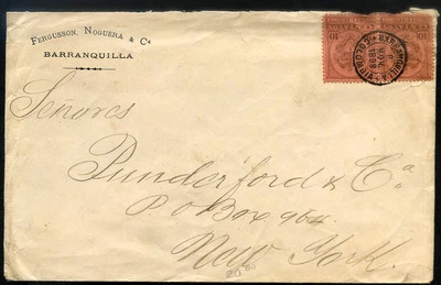 COLOMBIA to USA 1898 BARRANQUILLA cover w/advertising   - Image 1 of 2