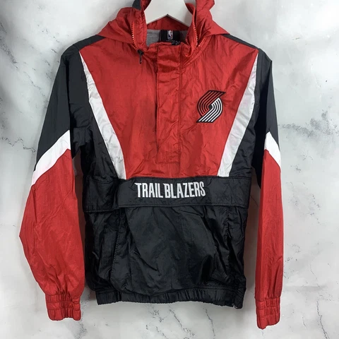 VTG NBA Portland Trail Blazers jacket sz Youth M 10/12 1/2 Zip Hooded Nylon RETR Cover