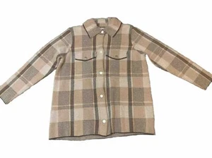Rachel Zoe Womens Shacket Jacket Soft Eyelash Knit Blazer Plaid Neutral Blush 1x - Picture 1 of 8