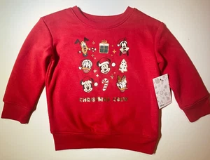 NWT DISNEY Christmas Crew fleece Sweatshirt 18m 4 5 6 6x 7 Mickey Minnie Pluto - Picture 1 of 4