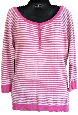 Top para mujer Columbia talla S rosa Henley mezcla de lino rayas clásico esencial Foto 1 de 4