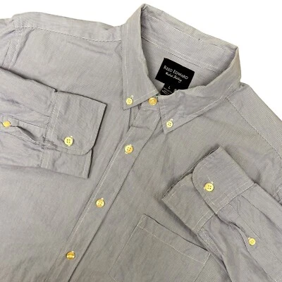 Camisa a Rayas Reed Edward Para Hombre Talla Grande Azul Blanco Manga Larga Preppy Foto 1 de 4