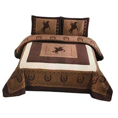  New 3 Pieces Western Stars and Horses Cowboy Luxury Home King Brown Horse - Image 1 of 3