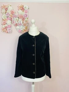 Vintage Size 14 Military Style Black Velvet Blazer Jacket Elegant Gothic Gold - Picture 1 of 8