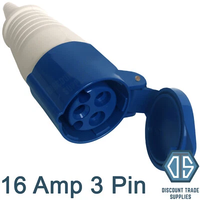 16 Amp 3 Pin Coupler Socket 2P+E Industrial IP44 Blue 250V EC16324 - Image 1 of 2