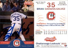 Brian Cavazos-Galvez Signed 2013 Grandstand Chattanooga Lookouts #NNO Card