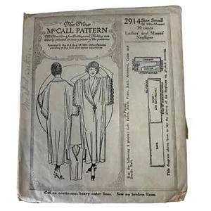 McCall Antique Earaly 1900's Pattern #2914 Ladies/Misses Negligee Size S - Picture 1 of 8