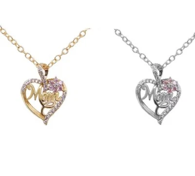 925 Placcato Argento Mamma Giorno Ciondolo Collana Lucente Cuore Love Mom - Immagine 1 di 2