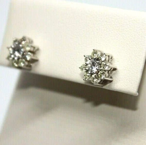 VINTAGE 1.2CTW DIAMONDS FLOWER EARRINGS 14K WHITE GOLD ROUND PRONGS WOMEN'S 2.9G - Picture 1 of 11