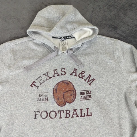 Texas A&M Aggies Sweatshirt Hoodie Adidas Long Sleeve Gray Men 2XL XXL Cover
