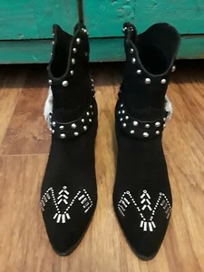 BCBGeneration Womens lokki Suede Pointed Toe Ankle Cowboy Boots, Black, Size 7.0 - Picture 1 of 10