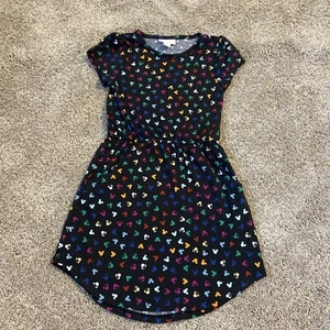 LuLaRoe Mae Girls Dress Pockets Size 4 Disney Mickey Minnie Navy Multicolor - Picture 1 of 3