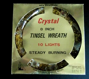Vintage 8 Inch Crystal Tinsel Weatherproof Wreath 10 Lights Original Box - Picture 1 of 4
