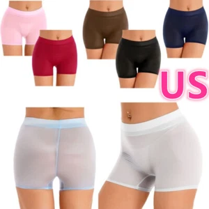 Women's Shiny Glossy Shorts Semi See-through Underwear Stretchy Safety Shorts - Picture 1 of 92