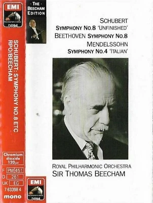 Beecham ‎Schubert Symphony No 8 Beethoven 8 Mendelssohn 4 CASSETTE ALBUM remast - Image 1 of 4