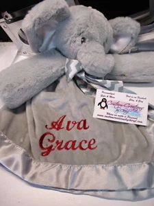 Elefant grau Dschungel Tier Kuscheltier personalisierte Sicherheitsdecke Babydecke - Bild 1 von 5